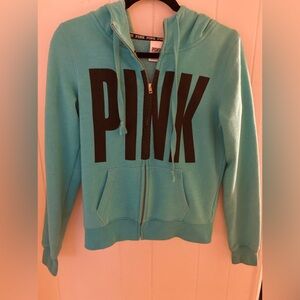 Victoria's Secret PINK Hooded Sweatshirt Women's XS Teal Blue Full Zip Hoodie